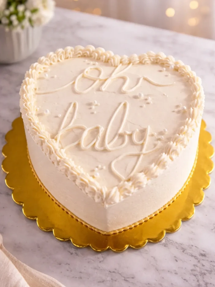 Three-tier white wedding cake with floral detail